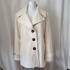Apt. 9 Pea Coat Single breasted Warm White Large 60% Wool Classic Chic Cottage